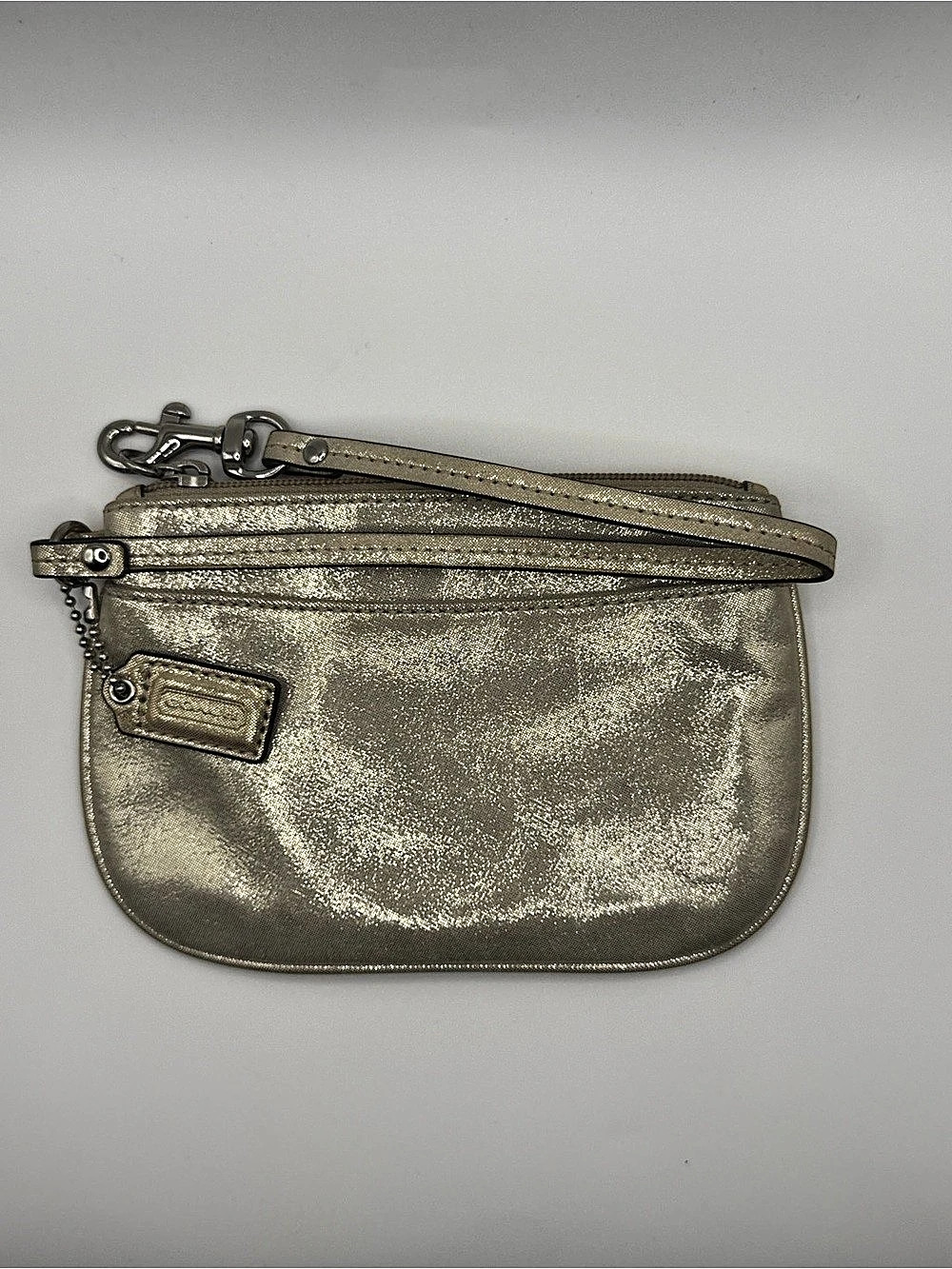 Coach Metallic Leather Corner Zip Wristlet Gold